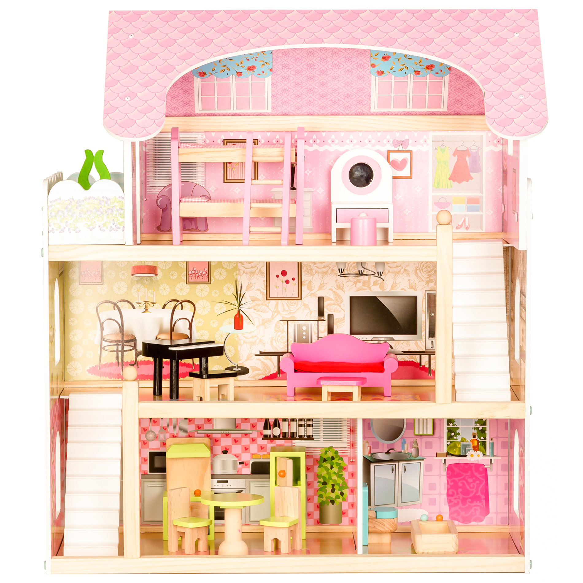 Drewniany domek dla lalek - Rezydencja Bajkowa ECOTOYS