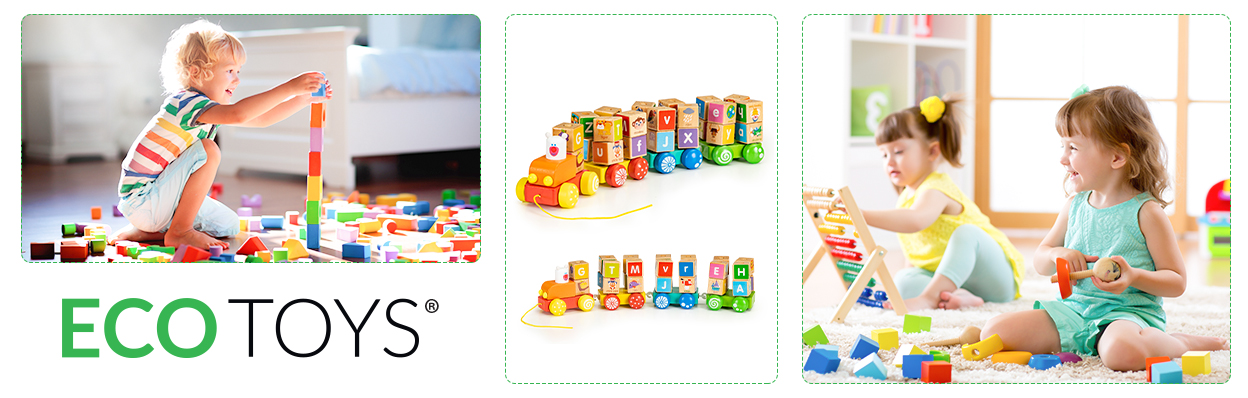 Drewniany pociąg duże klocki edukacyjne alfabet ECOTOYS