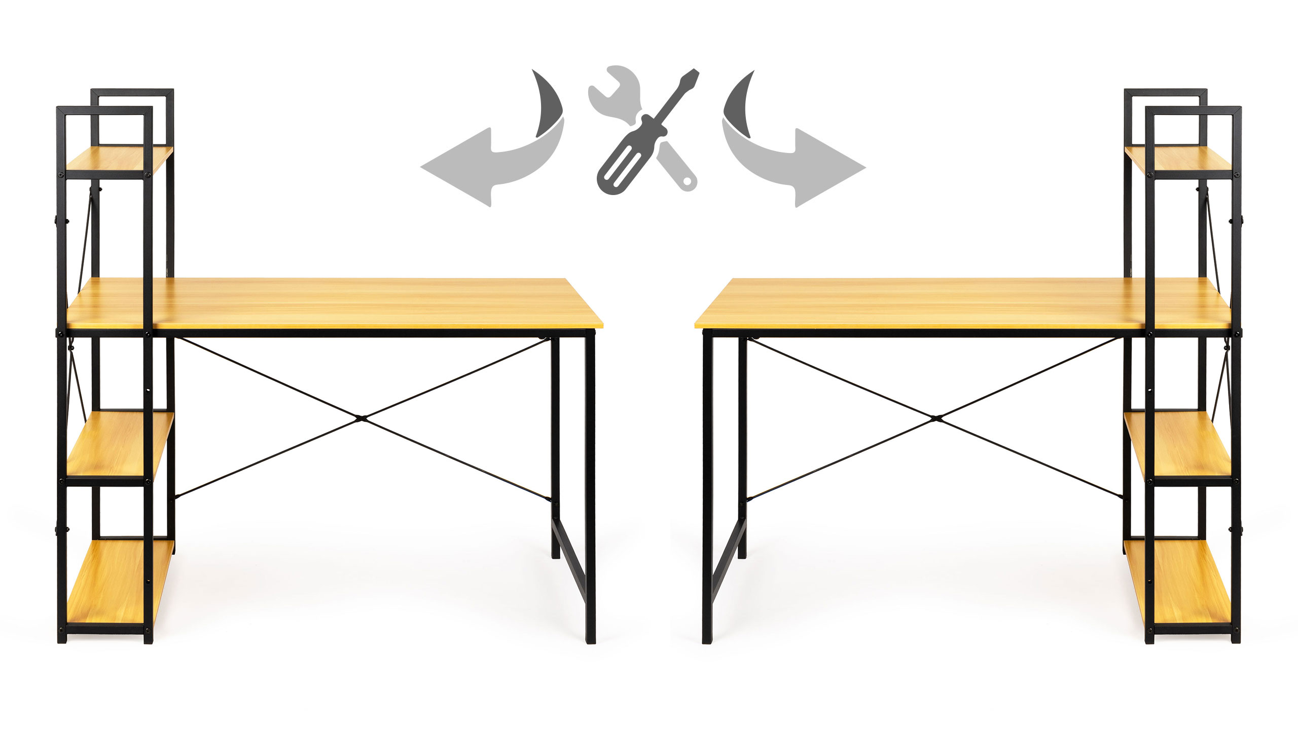 Biurko komputerowe drewniane regał z półkami loft