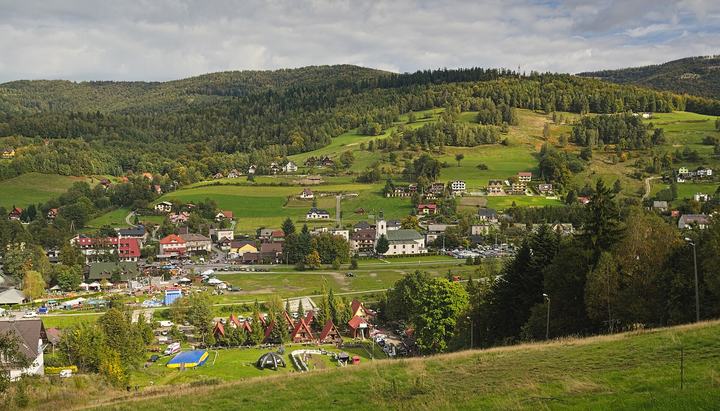 Brenna — centre of Brenna, Poland, view from northern hillside of Stary Groń