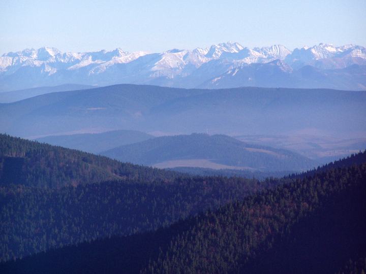 Hala Rycerzowa i Wielka Rycerzowa — Tatra Mountains and Żywiec Beskids as seen from Hala Rycerzowa, Poland.