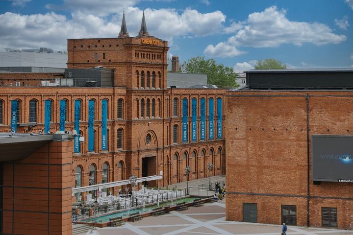 Łódź — A partial view of Manufaktura Market Square in Łódź.