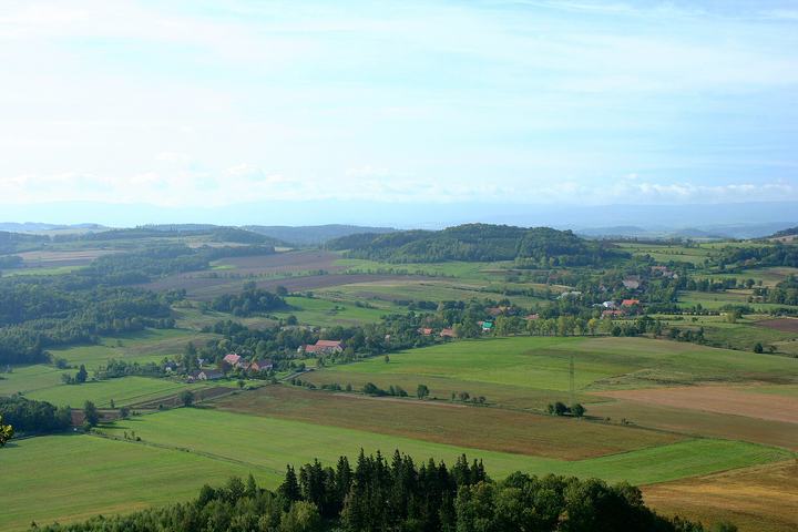 Ostrzyca — View of Bełczyna village from extinct volcano Ostrzyca (501 m) near Wleń, Lower Silesia, P