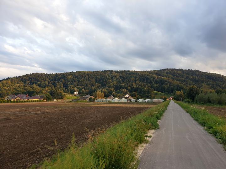 Velo Dunajec — Widok na Filipowice ze ścieżki rowerowej Velo Dunajec